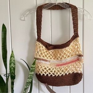 $49 SALE Handmade Crochet Tote Purse Reusable Yellow Brown Peach Shoulder Knit